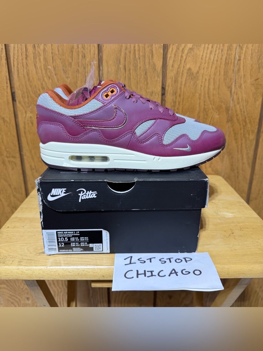 Nike Air Max 1 Patta Waves Rush Maroon with Bracelet DO9549-001 Mens 10.5 NEW
